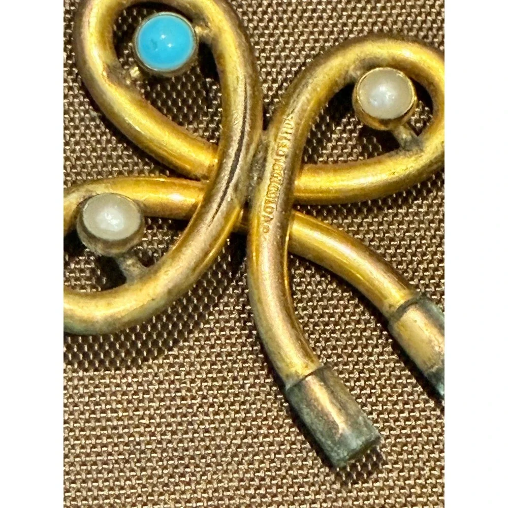 Antique Hatpin Ornament Lovely Persian Turquoise & Pearl Loop Genuine Gold